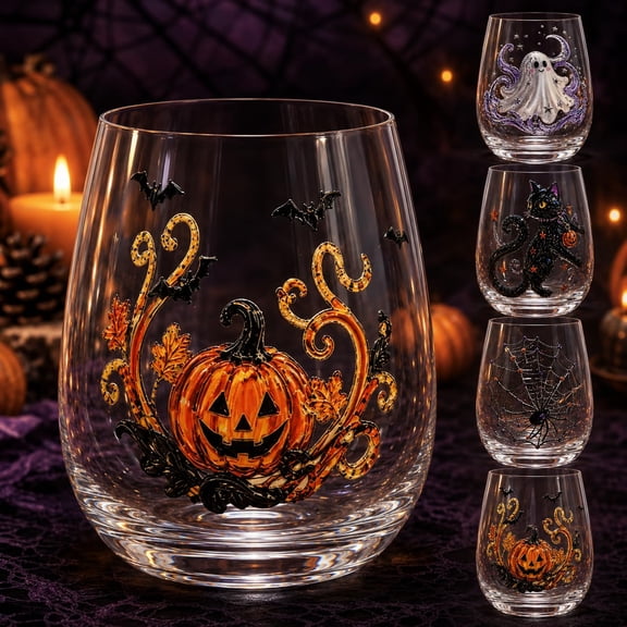 Halloween Artisan Glassware Collection Christmas, for Magical Halloween Sips, Eye-Catching Details, Gothic Table Decor Gift (Pumpkin)