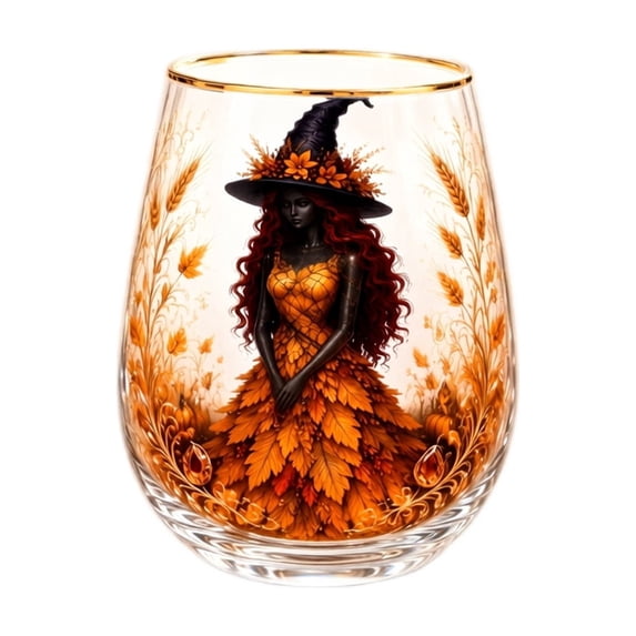 Halloween Artisan Glassware Collection,Handmade Stemless Wine Glass, Gothic Style Artistic Glass Wine Goblet Home Decor Piece Featuring Spooky Halloween Spirit