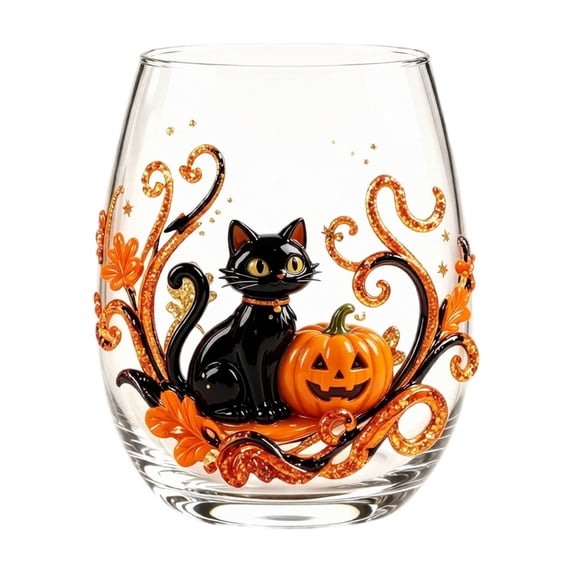 Halloween Artisan Glassware Collection, Spooky Clear Cups for Cocktails Juice Iced Coffee, Party Gift Home Decor