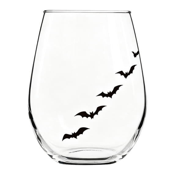 Halloween Artisan Glassware Collection for Spooky Sips, 2D Hand-Painted Stemless Wine Glass, Gothic Halloween Tumbler, Macabre Autumn Home Bar Decor for Women Men