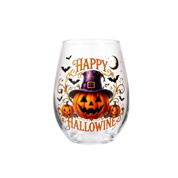Halloween Artisan Glassware Collection, Transparent Stemless Halloween Glass with Mixed 2D & 3D Halloween Character Pattern, Gothic Party Table Decor for Autumn Season Celebration (AC)
