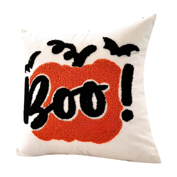 Halloween Assorted Tufted Throw Pillow Cover Collection, Multi Motif Pumpkin Ghost Bat Web Letter Square Cushion Sham Hidden Zipper for Sofa Bedroom Party Decor