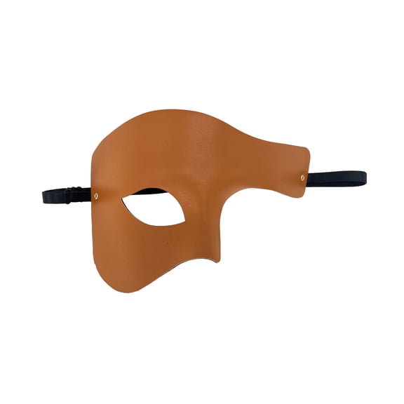 Halloween Asymmetrical Half-Face Mask, Matte Finish Masquerade Prop with Adjustable Elastic Strap (1 PC Mask) Brown One Size