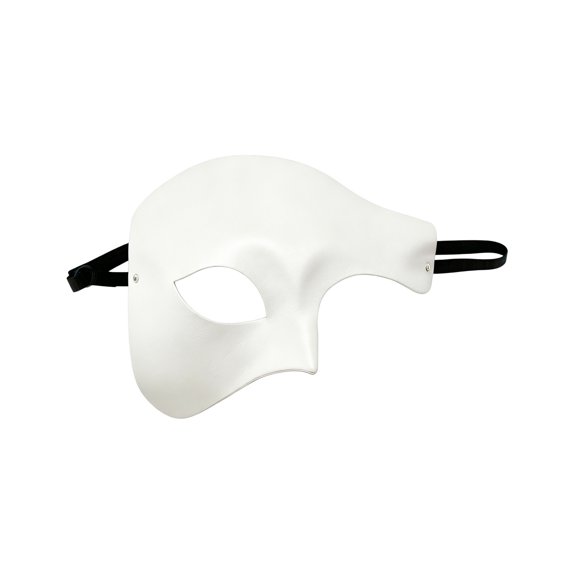 Halloween Asymmetrical Half-Face Mask, Matte Finish Masquerade Prop with Adjustable Elastic Strap (1 PC Mask) White One Size