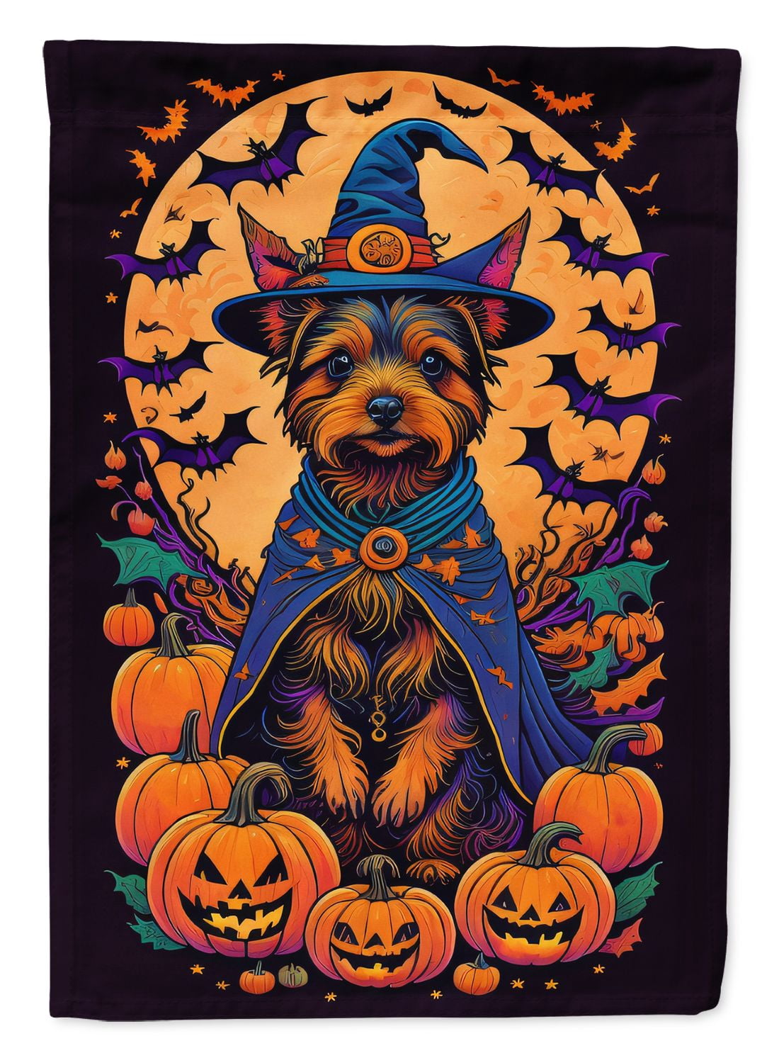 Halloween Australian Terrier Dog House Flag 28x40IN Double-Sided Polyester Decorative Sleeve Pole Flag for Outdoor Home Garden