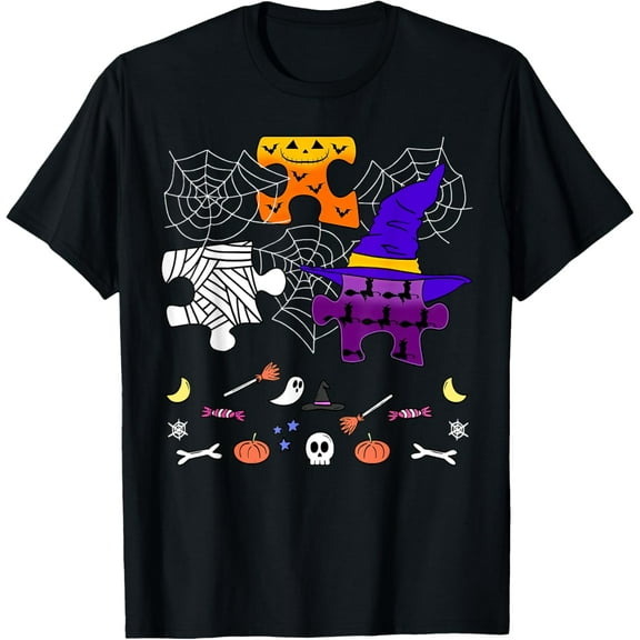 Halloween Autism Awareness Puzzle Pumpkin Mummy Ghost Witch T-Shirt