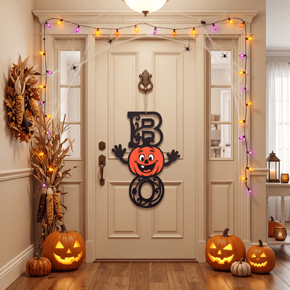 Halloween BOO Door Sign Halloween Decoration for Home-Door Plaque Hanging Decoration for Indoor Outdoor Halloween Wall Windows Decor Farmhouse Pumpkins Decoratiosn