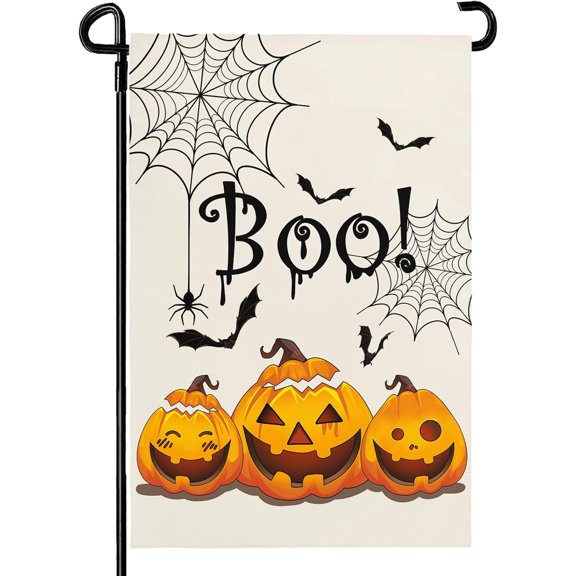 Halloween BOO Garden Flag 12X18 IN Double Sided Scary Night Pumpkin Bat Trick or Treat Garden Flags for Happy Halloween Farmhouse Yard Outside Decoration