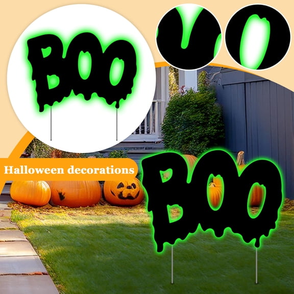 Halloween BOO Lawn Stake Decoration Neon Green Spooky Dripping Font Yard Sign, Weather-Resistant Plastic Outdoor Garden Party Decor for Front Yard, Walkway, Trick-or-Treat Events
