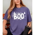 thumbnail image 1 of Halloween BOO Letter Graphic T-Shirt – Cute Ghost and Bat Print Tee for Women, 1 of 2