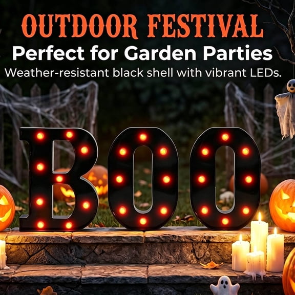 Halloween BOO Letter Lights Marquee Sign LED Battery Lamp Spooky Party Decor Prop