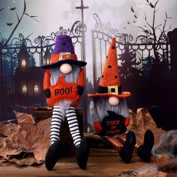 Halloween BOO Plush Gnomes Decoration,Halloween Dangle Leg Gnomes Doll Elf Dwarf Halloween Decorations Halloween Swedish Scandinavian Tomte Elf Gnomes for Halloween Home Table Decor