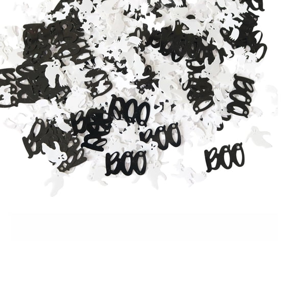 Halloween 'BOO' Witch & Ghost Confetti, Black Paper Party Scatter for Table Decor, Gift Filler & Celebration Supplies