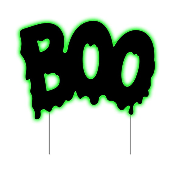 Halloween BOO Yard Stake Light Up Decoration  Neon Green Glowing Outdoor Garden Sign for Front Lawn, Driveway & Party, Weatherproof Plastic