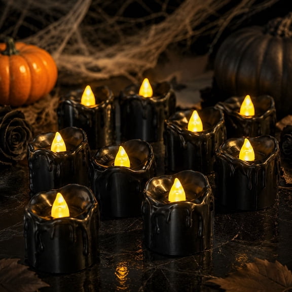 Halloween BWFZHDH Black Dripping Flameless LED Candles, 12 Pack, Warm Yellow
