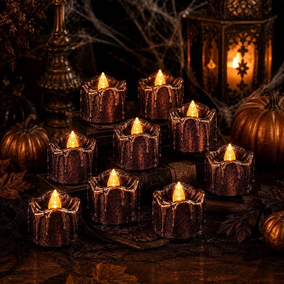 Halloween BWFZHDH Metallic Dripping Flameless LED Candles, 12 Pack, Warm Yellow