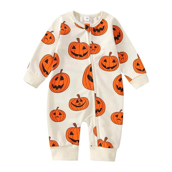 Halloween Baby Boy Girl Outfit Pumpkin Long Sleeve Onesie Romper Jumpsuit Halloween Zipper Fall Pajamas Clothes