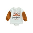 thumbnail image 1 of Halloween Baby Boy Girl Outfit Pumpkin Long Sleeve Sweatshirt Romper Fall Bubble Bodysuit Newborn First Halloween Costume, 1 of 7