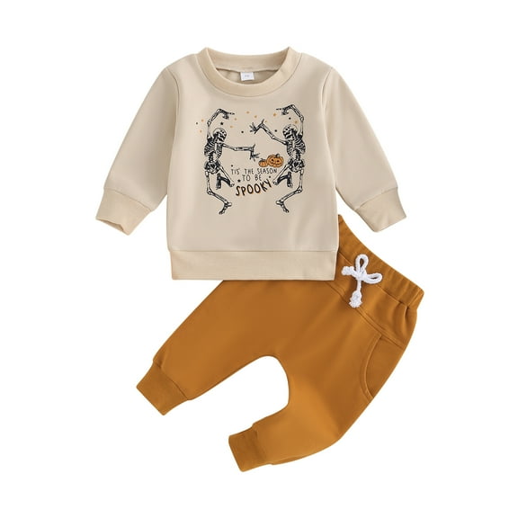 Halloween Baby Boy Girls Clothes 6M 12M 18M 24M 3Y Halloween Outfits Fall Winter Pumpkin Letter Sweatshirt Tops Pants Set