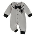 thumbnail image 1 of Halloween Baby Boy Romper Long Sleeve Jumpsuit Soft Gentleman Embroidery Outfit Toddler Playwear Comfortable Casual Fall Clothes 0-3 Months Grey, 1 of 8