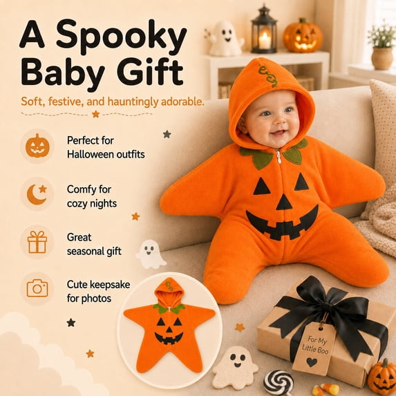 Halloween Baby Clothes Soft Flannel Hooded Romper Jumpsuit Halloween One-Piece Fll Winter Outfit for Kids