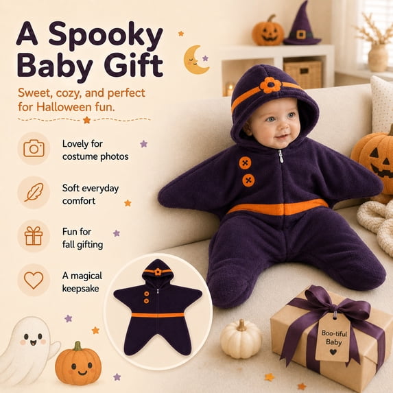 Halloween Baby Clothes Soft Flannel Hooded Romper Jumpsuit Halloween One-Piece Fll Winter Outfit for Kids