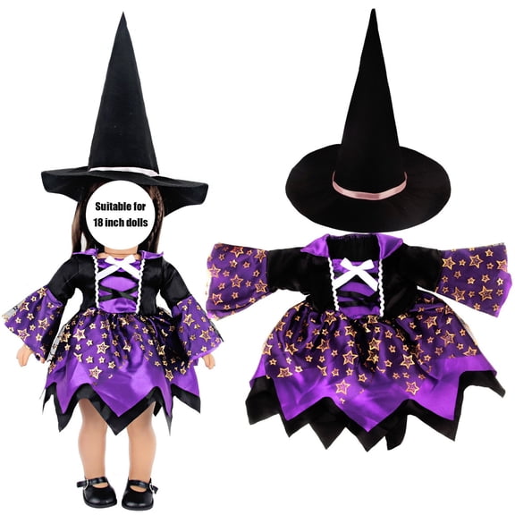 Halloween Baby Doll Clothes Set with Witch Hat & Dress, Reborn Baby Doll Clothes for 18 Inch Dolls, Toddler Halloween Gifts for 3 -7 Year Old Girls, Under 5 $ Cheap Toys (A)