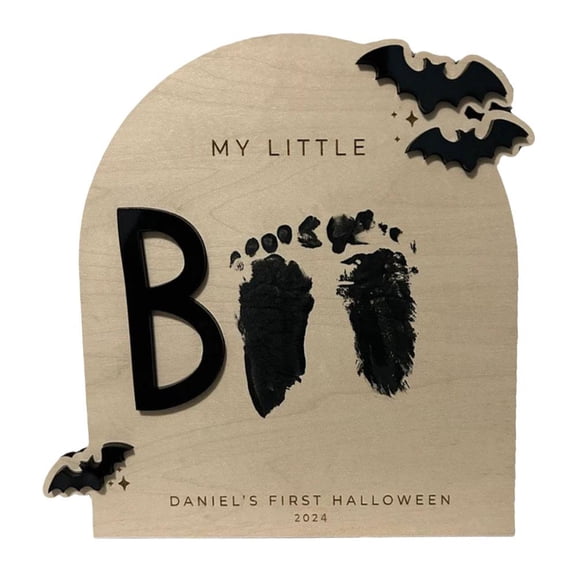 Pekkaxy Halloween Baby Footprint Keepsake Sign, 7.87 x 6.69 in, Create a Lasting Memory with DIY Handprint or Footprint Art, Perfect for First Halloween Pregnancy Announcements and Photo Props