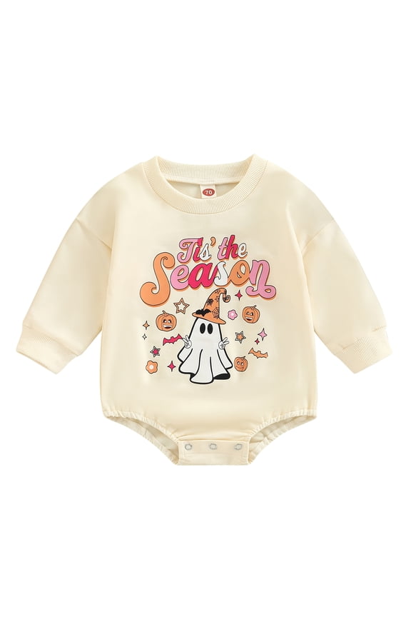 Halloween Baby Girl Boy Clothes Pumpkin Ghost Romper Sweatshirt Onesie Long Sleeve Bodysuit Top Fall Winter Outfit
