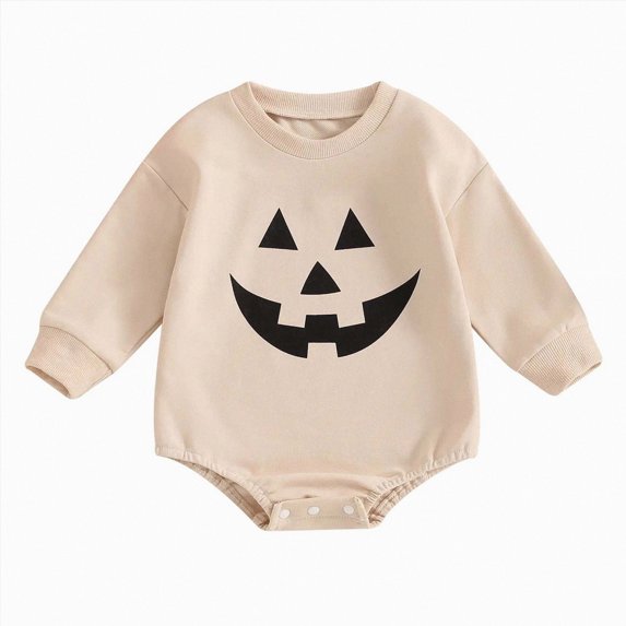 Halloween Baby Girl Boy Clothes Pumpkin Print Sweatshirt Romper Infant Long Sleeve One Piece Romper Fall Outfits