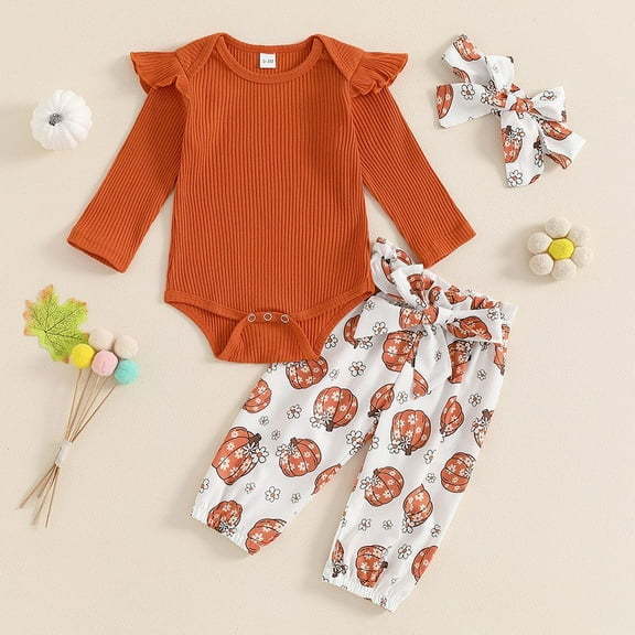 Halloween Baby Girl Clothes Ribbing Sweatshirt Long Sleeve Shirt Top Pumpkin Print Pants Fall Toddler Halloween Outfit