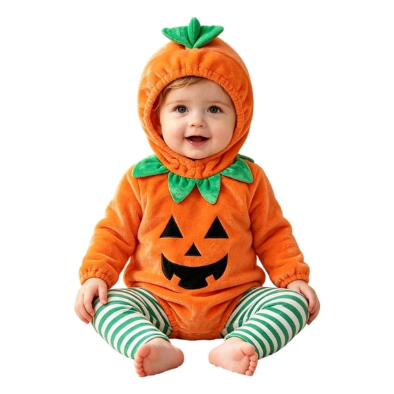 Halloween Baby Pumpkin Romper, Cute Hooded Pumpkin Outfit Set for Toddler Party Dress Up Christmas Halloween Gifts for Kids