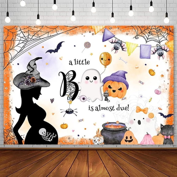 Halloween Baby Shower Backdrop for Kids Neutral Hey Boo Pumpkin Baby Shower Party Decorations A Little Boo is Almost Due Pumpkin Ghost Bat Witch Photography Background Banner Photo Props