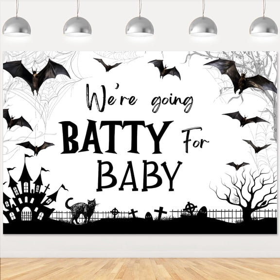 Halloween Baby Shower Decorations Backdrop, Bat Baby Shower Decorations We're Going Batty for Baby Backdrop Banner for a Baby is Brewing Baby Shower Photography Background Decorations