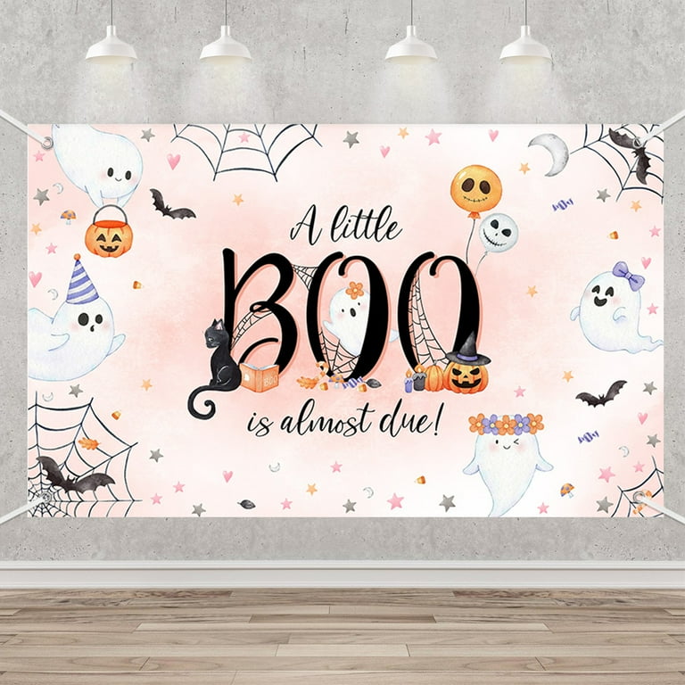Halloween Baby Shower Backdrop - 'A Little Boo Is Almost Due' 7x5ft Photo Background