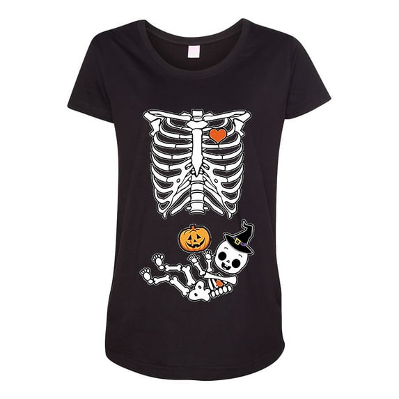 Halloween Baby Skeleton Pumpkin Witch Hat DT Costume Maternity T-Shirt Tee