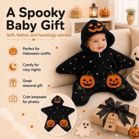 Halloween Baby Starfish Onesie, Cozy Star Swaddle Bag, Soft One Piece Romper, Fall Winter Warm Outfits
