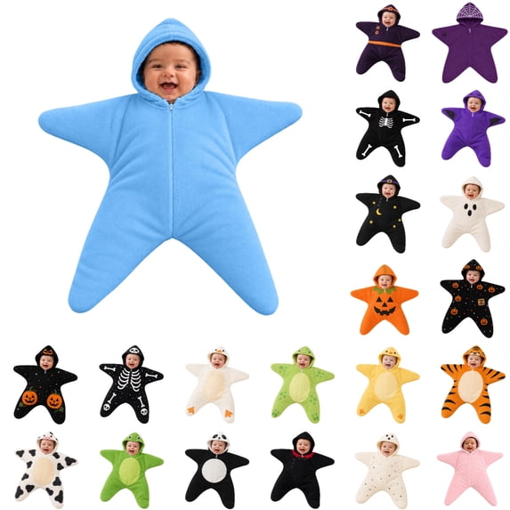 Halloween Baby Starfish Onesie, Thick Imitation Fleece Starfish Newborn Romper, Infant Footie Jumpsuit Winter Warm Outfits