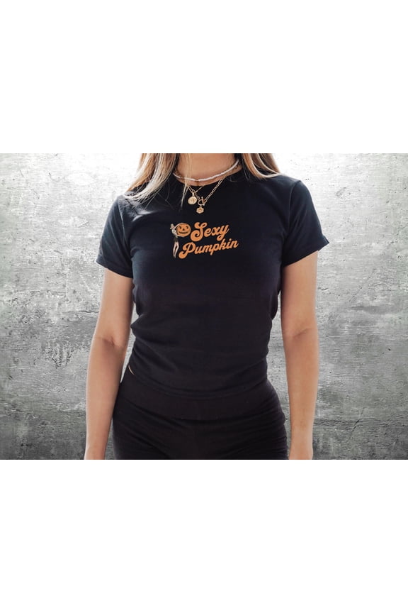 Halloween Baby Tee, Sexy Pumpkin Shirt, Womens Halloween Pumpkin Shirt, Funny, Retro, Tren