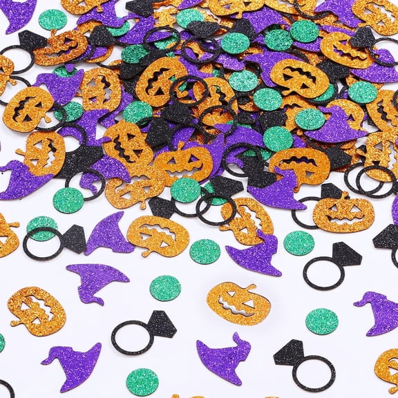 Halloween Bachelorette Party Decorations, 200Pcs Halloween Confetti for Tables, Glitter Pumpkin Witch Hat Diamond Ring Circle Dot Table Scatter for Bridal Shower Engagement Wedding Supplies