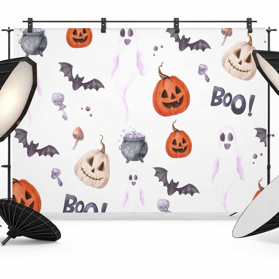 Halloween Backdrop for Photoshoot,Photography Photo Studio Background Wall Backdrop,Bat Pumpkin Ghost Candy Fall Seasonal Back Drop Banner Panel for Portraits Wedding Party Live Streaming Decor 7x5Ft