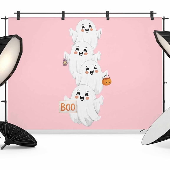 Halloween Backdrop for Photoshoot, Photography Photo Studio Background Wall Backdrop, Cartoon Cute Ghost Fall Pumpkins Back Drop Banner Panel for Portraits Wedding Party Live Streaming Decor 7x5Ft