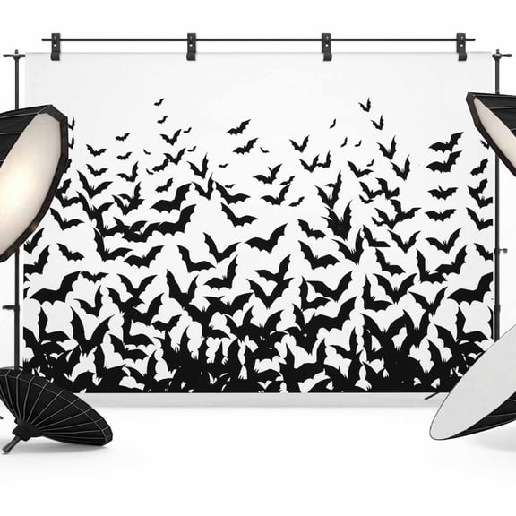 Halloween Backdrop for Photoshoot,Photography Photo Studio Background Wall Backdrop,Farmhouse White Black Spooky Bat Dark Animals Back Drop Banner Panel for Portraits Wedding Live Streaming 7x5Ft