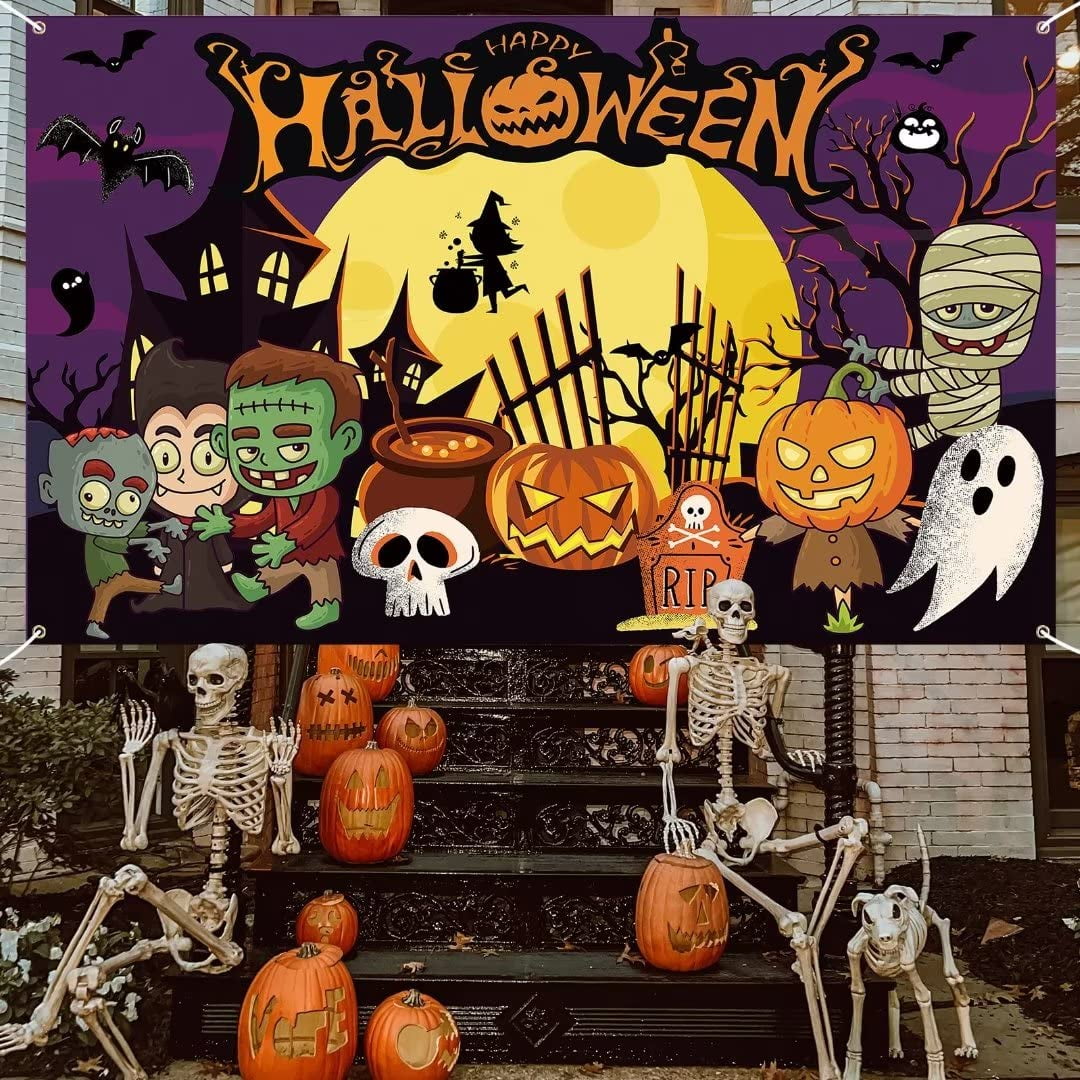 Halloween Background Backdrop, Extra Large Fabric Happy Halloween