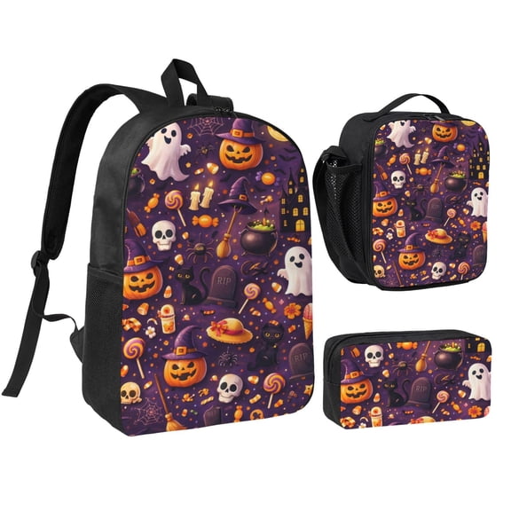 Halloween Backpack Set 3pc ，Backpack with Lunch Bag and Bag 17 Inch