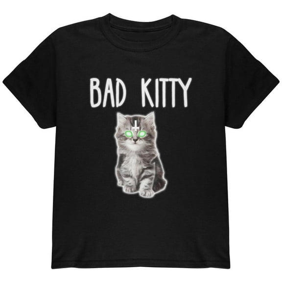 Halloween Bad Kitty Cat Ghost Youth T Shirt Black YLG