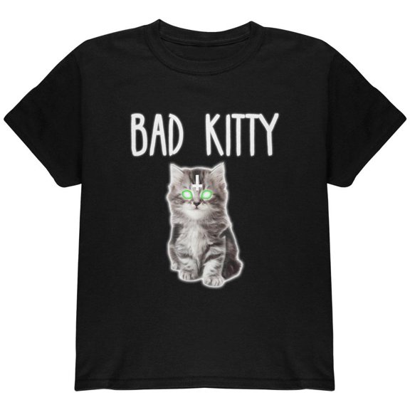 Halloween Bad Kitty Cat Ghost Youth T Shirt Black YMD