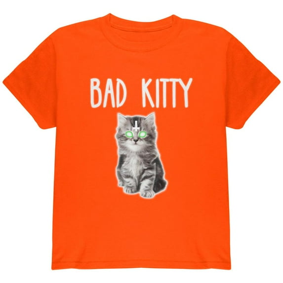 Halloween Bad Kitty Cat Ghost Youth T Shirt Orange Youth X-SM