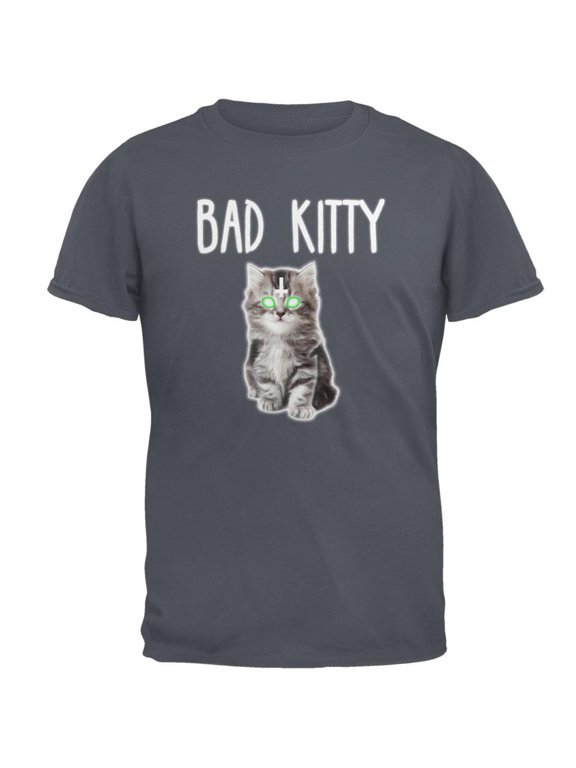 Halloween Bad Kitty Cat Mens T Shirt Charcoal LG