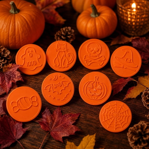 Halloween Baking Embosser Set with 8 Interchangeable Discs, Ghost Pumpkin Cookie Stamp Tool for Biscuits Fondant Pie Crust Decorations